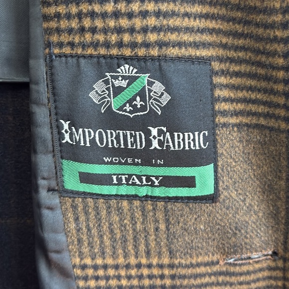 VTG Wool Men’s Dress Coat Brown Plaid - Picture 7 of 9